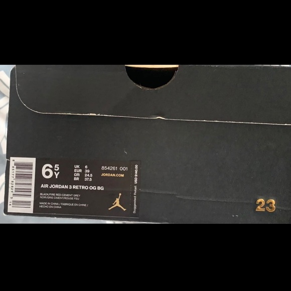 Jordan Retro 3OG Cement BG2018 size 6.5Y